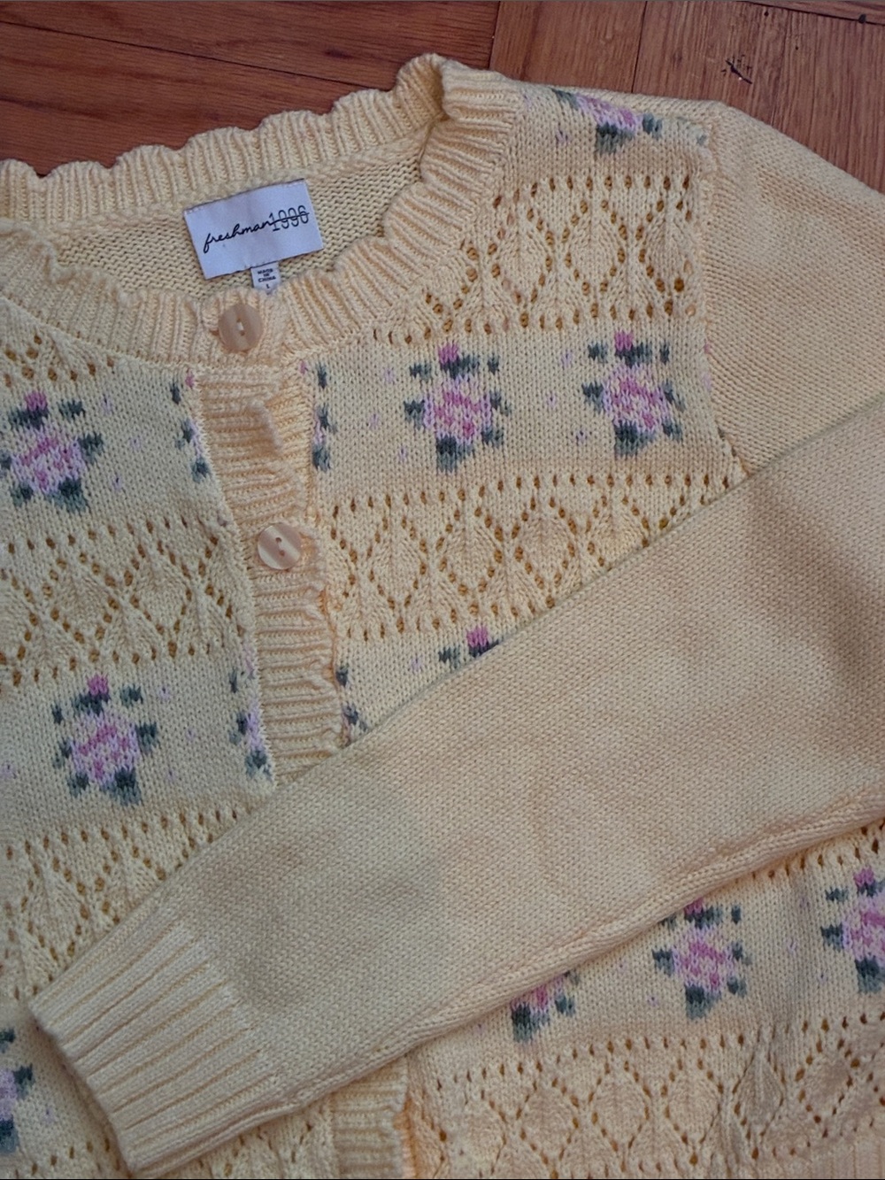 Freshman 1996, Pale Yellow Knit Cardigan, Size L